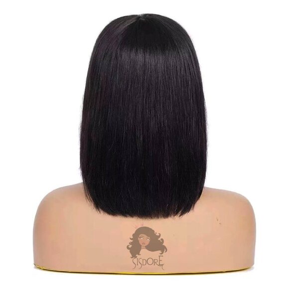 Glueless Bob with Bangs, Short Straight Human Hair Wig 3x1 Lace - Picture 4 of 15